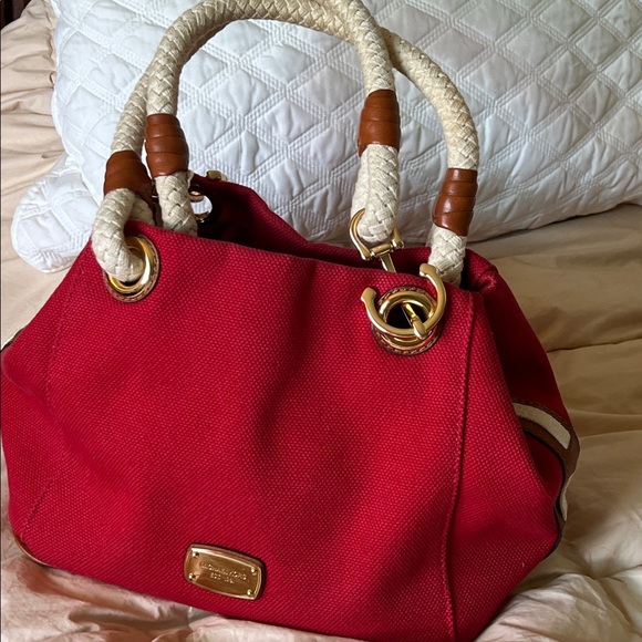 Michael Kors Handbags - Michael Kors Marina Mandarin Red Canvas Convertible Purse
